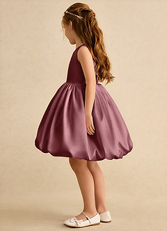 Azazie Nirvana vestidos de niña de las flores Vestido de Rosa Del Desierto de Satin Mate de Princesa con Volante image4