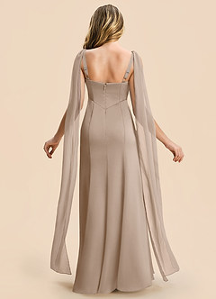 Azazie Chelsea Junior Taupe Sheath Pleated Stretch Satin Dress image2
