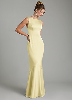 Azazie Tamera Bridesmaid Dresses Lemon Sorbet Mermaid Pleated Stretch Satin Dress image7