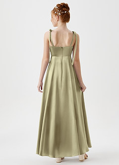 Azazie Rosey Junior Moss Green A-Line Sweetheart Neckline Metallic Satin Dress image2