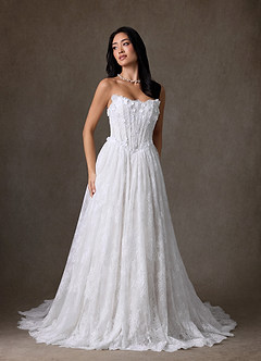 Azazie Vanessa Wedding Dresses Diamond White Ball-Gown Strapless Lace Dress image6