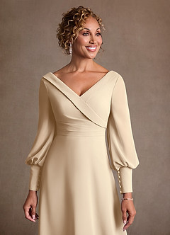 Azazie Paterson Mother of the Bride Dresses Champagne A-Line Pleated Chiffon Dress image6