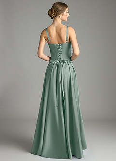 Azazie Evadina Vestidos de damas de honor Vestido de Salvia Plateada de Satén Elástico de Corte en A con Corsé image2