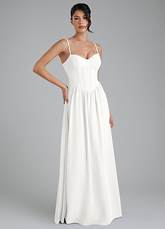 Azazie Alisha Robes de demoiselle d'honneur Robe Trapèze en Mousseline de soie Corset Blanc image4