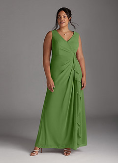 Azazie Manuella Mère de la mariée Robes Robe Trapèze en Mousseline de soie Col V plissé Basilic image13