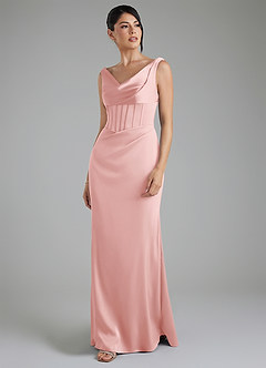 Azazie Spencer Bridesmaid Dresses Powder Pink Mermaid Pleated Stretch Satin Dress image5