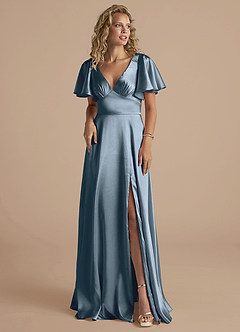 Azazie Kimber Bridesmaid Dresses Twilight A-Line Ruched Metallic Satin Dress image5