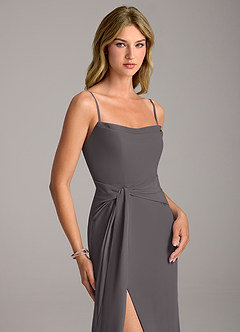 Azazie Tahlia Bridesmaid Dresses Steel Grey A-Line with Belt Chiffon Dress image2
