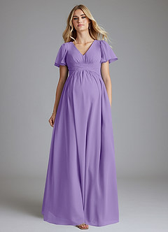 Azazie Verna Maternity Bridesmaid Dresses A-Line V-Neck Ruched Chiffon Floor-Length Dress image4