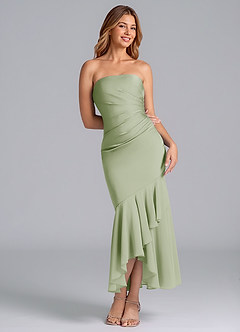 Azazie Danie Brautjungfernkleider Etui Schulterfrei Chiffon Kleid Staubiger Salbeigrün image1