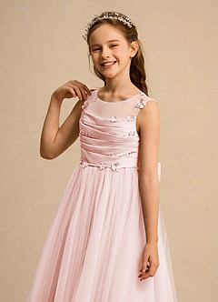 Azazie Snowball Girl Jurken voor bloemenmeisjes Baljurk Jurk van Tule Geplooid Blozend Roze image7