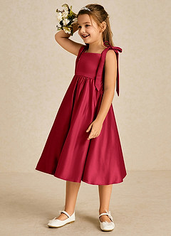 Azazie Chelsie Flower Girl Dresses Scarlet A-Line Bow Matte Satin Dress image4