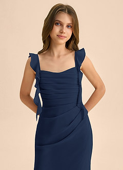 Azazie Jessamine Junior Vestido de Azul Marino Oscuro de Gasa de Corte Sirena con Escote de Corazón image7