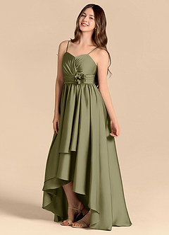 Azazie Catalina Junior Vestido de Pistacho de Satén Elástico de Corte en A con Escote de Corazón image7