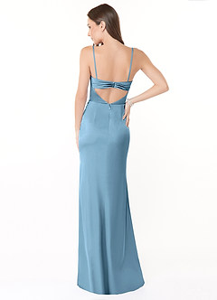 Azazie Leonis Bridesmaid Dresses Steel Blue Mermaid Pleated Stretch Satin Convertible Dress image13