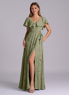 Azazie Lainey Bridesmaid Dresses Pistachio A-Line with Pockets Floral Burnout Dress image1