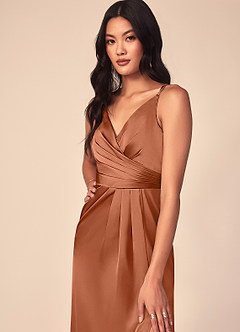 Azazie Aqua Bridesmaid Dresses Cedar Rose A-Line V-Neck Pleated Stretch Satin Dress image6