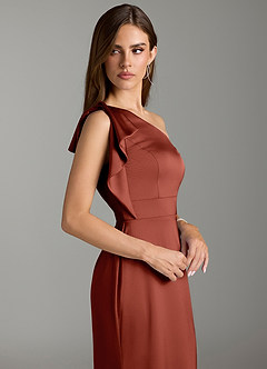 Azazie Rinna Bridesmaid Dresses Terracotta Mermaid Ruched Stretch Satin Dress image5