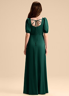 Azazie Briar Junior Vestido de Esmeralda de Satén Elástico de Corte en A con Lazo image2