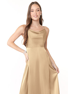Azazie Naomie Jurken voor bruidsmeisjes Jurk van Stretch Satijn met A-Lijn Cowl halslijn zijsplit Champagne image5