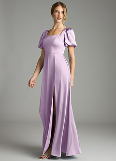 Azazie Fyona Bridesmaid Dresses Frosted Lilac A-Line Pleated Stretch Satin Dress image10