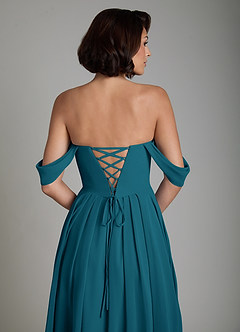 Azazie Loisa Robes de demoiselle d'honneur Robe Trapèze Convertible en Mousseline de soie Corset Bleu Encre image4