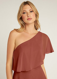 Azazie Lizzy Bridesmaid Dresses Auburn A-Line One Shoulder Chiffon Dress image7