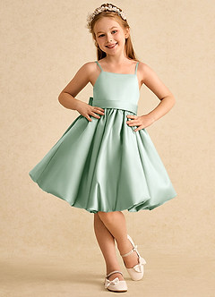 Azazie Davine Flower Girl Dresses Agave A-Line Spaghetti Strap Matte Satin Dress image3