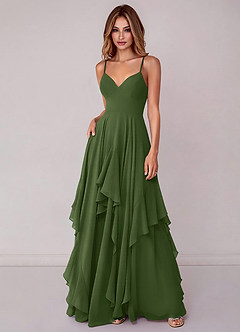Azazie Zaina Bridesmaid Dresses Olive A-Line Chiffon Dress image3