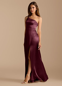 Azazie Trina Jurken voor bruidsmeisjes Jurk van Metaalachtig Satijn met A-Lijn One-Shoulder Cabernet image1