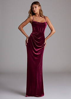 Azazie Mai Bridesmaid Dresses Cabernet Sheath Sweetheart Neckline Velvet Dress image1