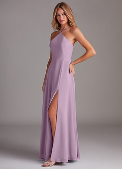 Azazie Bailey Bridesmaid Dresses Wisteria A-Line Halter Side Slit Chiffon Dress image3