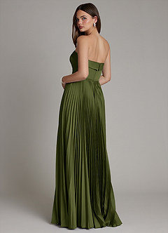 Azazie Mariana Bridesmaid Dresses Olive A-Line Pleated Stretch Satin Dress image3