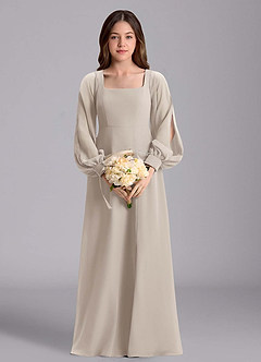 Azazie Bondi Junior Abito A-Line in Chiffon Blusa Gelo image3