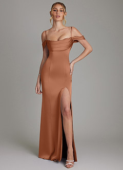 Azazie Nira Bridesmaid Dresses Bronzer Mermaid Corset Stretch Satin Dress image4