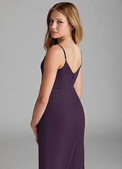 Azazie Deandra Junior Plum Sheath Mesh Dress image5