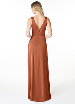 Azazie Nelly Bridesmaid Dresses Cedar Rose A-Line V-Neck Pleated Stretch Satin Dress image2