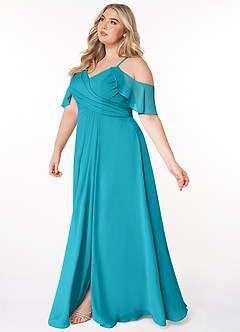 Azazie Dakota Bridesmaid Dresses Jade A-Line V-Neck Pleated Chiffon Dress image8