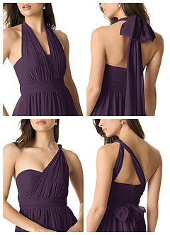 Azazie Olani Bridesmaid Dresses Plum A-Line Off the Shoulder Chiffon Convertible Dress image2