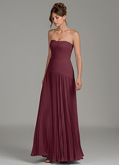 Azazie Yuliana Vestidos de damas de honor Vestido de Cabernet de Gasa de Línea A con Sin tirantes image5