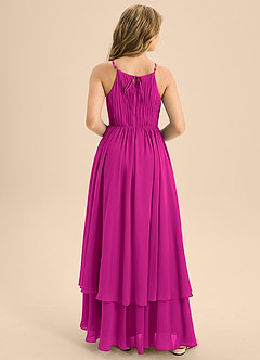 Azazie Elliora Junior Fuchsia A-Line Pleated Chiffon Dress image2