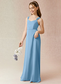Azazie Denice Junior Steel Blue A-Line Chiffon Dress image3