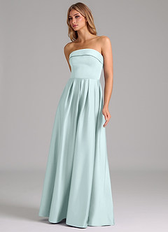 Azazie Lucienne Bridesmaid Dresses Sea Glass A-Line Strapless Stretch Satin Convertible Dress image6