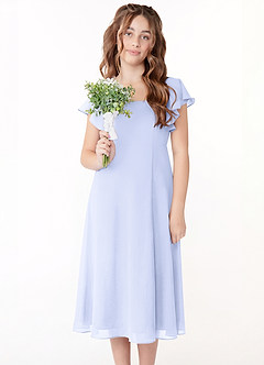 Azazie Bondi Junior Vestido de Lavanda de Gasa de Corte en A con Volante image4