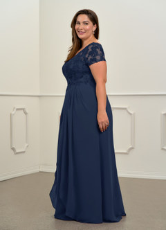 Azazie Dunja Mother of the Bride Dresses Dark Navy A-Line V-Neck Lace Chiffon Dress image5