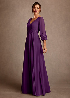 Azazie Yorba Abiti per la Madre della Sposa Abito A-Line in Chiffon Pizzo Uva image4