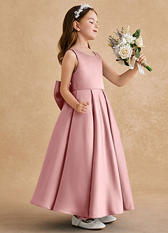 Azazie Honey Bear Flower Girl Dresses Dusty Rose A-Line Pleated Matte Satin Dress image2