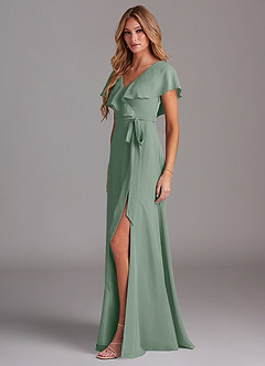 Azazie Lainey Bridesmaid Dresses Silver Sage A-Line with Pockets Chiffon Dress image10