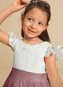 Azazie Vetty Flower Girl Dresses Ivory Dusty Rose A-Line Lace Tulle Dress image8