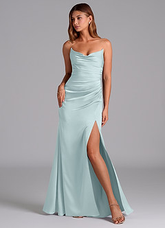 Azazie Claudelle Brautjungfernkleider Meerjungfrau-Linie Schulterfrei Stretch-Satin Kleid Nebel image1